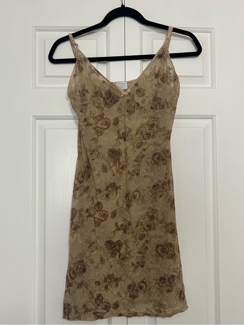 Vintage Y2K Suzy Shier Beige and Brown Floral Sheer Nightie